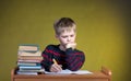 Unhappy Tired Little Boy Doing His Homework. Boring School Studies.Education Concept. Royalty Free Stock Photo