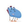 Unhappy tired and sick heart character, human organ health problem