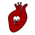 Unhappy unhealthy crying heart cartoon character