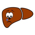 Unhappy unhealthy crying liver cartoon character