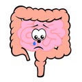 Unhappy unhealthy crying small and large intestines cartoon character