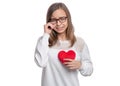 Teen girl with red heart Royalty Free Stock Photo