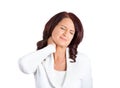 Unhappy woman with bad neck pain Royalty Free Stock Photo