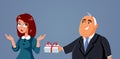 Business Manager Giving Inappropriate Gift to his Secretary Vector Cartoon Royalty Free Stock Photo