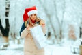 Unhappy Woman Checking her Gift Bag being Ungrateful