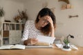 Unhappy woman frustrated by bad news in paper letter Royalty Free Stock Photo