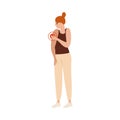 Unhappy woman having arm pain vector flat illustration. Young female suffer from ache in elbow or shoulder isolated on