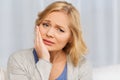 Unhappy woman suffering toothache at home Royalty Free Stock Photo