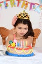 Unhappy young birthday girl child