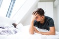 unhappy young heterosexual couple in bedroom Royalty Free Stock Photo