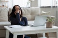 Unhappy young korean woman feeling stressed about not enough money. Royalty Free Stock Photo