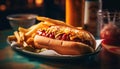 Unhealthy American meal beef, fries, hot dog, and cola refreshment generated by AI