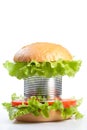 Unhealthy canned fast food hamburger Royalty Free Stock Photo