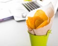 Unhealthy chips for snack at work. Food in the office Royalty Free Stock Photo