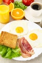 Unhealthy fatty breakfast with cup of coffee with bacon,eggs Royalty Free Stock Photo