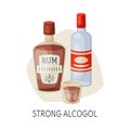 Unhealthy Food for Brain, Strong Alcohol Drinks Vector Illustration