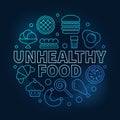 Unhealthy food round blue illustration. Vector symbol