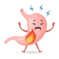 Unhealthy human stomach character suffering from heartburn.Anatomy of the digestive system. Vector in flat style Royalty Free Stock Photo