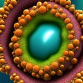 Macro photography of virus or microscopic tissue, with vivid colors