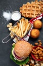 Assortment of fast carbohydrates food Royalty Free Stock Photo