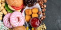 Assortment of fast carbohydrates food Royalty Free Stock Photo