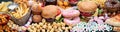 Assortment of fast carbohydrates food Royalty Free Stock Photo