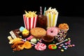 Unhealthy products. food bad for figure, skin, heart and teeth Royalty Free Stock Photo