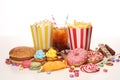 Unhealthy products. food bad for figure, skin, heart and teeth Royalty Free Stock Photo