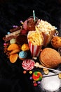 Unhealthy products. food bad for figure, skin, heart and teeth Royalty Free Stock Photo