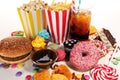 Unhealthy products. food bad for figure, skin, heart and teeth Royalty Free Stock Photo