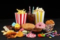 Unhealthy products. food bad for figure, skin, heart and teeth Royalty Free Stock Photo