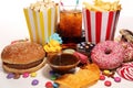 Unhealthy products. food bad for figure, skin, heart and teeth Royalty Free Stock Photo