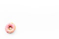 Unhealthy tasty sweets. Glazed donut on white background top view copy space