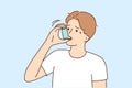 Sick man suffer from asthma use inhaler
