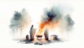 Unholy Fire. Old Testament. Watercolor Biblical Illustration Royalty Free Stock Photo