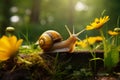 Unhurried Slow living snail. Generate Ai Royalty Free Stock Photo