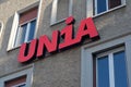 Unia trade union sign on a building in Lugano