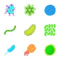 Unicellular organism icons set, cartoon style Royalty Free Stock Photo