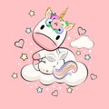 Cute baby unicorn with hearts, stars and clouds Royalty Free Stock Photo