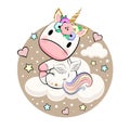 Cute baby unicorn with hearts, stars and clouds Royalty Free Stock Photo