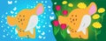 Cute wild animal cartoon character, baby deer sleep in flowers field and dream with star and butterfly