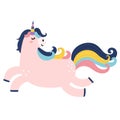 Cute magic unicorn character. Beautiful fairy tale animal in cartoon style