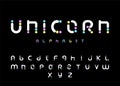 Unicorn alphabet, rainbow font, funny and cute letters, vector illustration. Royalty Free Stock Photo