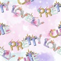 Unicorn Alphabet On soft watercolor  background seamless pattern Royalty Free Stock Photo