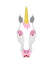 Unicorn angry emoji. Magic horse evil emotions. Fairy Beast aggressive. Vector illustration