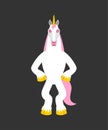 Unicorn angry. Magic horse evil emotions. Fairy Beast aggressive. Vector illustration