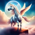 Unicorn and a background of sky, moon and clouds Royalty Free Stock Photo
