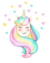 Unicorn. Beautiful watercolor unicorn illustration. Magic trendy cartoon horse perfect for nursery print and poster design.