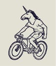 Unicorn bicycle rider - unicorn head guy riding fixie bike