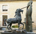 The Unicorn bronze statue by Salvador Dali at the Court Square inside of Chateau de Pommard winery in France